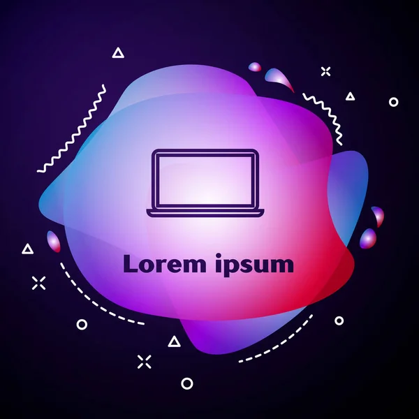 Lila Linie Laptop-Symbol isoliert auf dunkelblauem Hintergrund. Computer-Notizbuch mit leerem Bildschirm. abstraktes Banner mit flüssigen Formen. Vektorillustration — Stockvektor