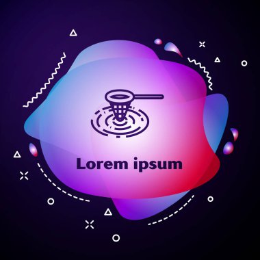 Mor çizgili balıkçı ağı, koyu mavi arka planda izole edilmiş su ikonunda. Balık oltası. Sıvı şekilli soyut pankart. Vektör İllüstrasyonu