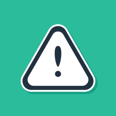 Yeşil arkaplanda mavi ünlem işareti var. Tehlike uyarısı, dikkat, dikkat, tehlike uyarısı önemli bir işaret. Vektör İllüstrasyonu