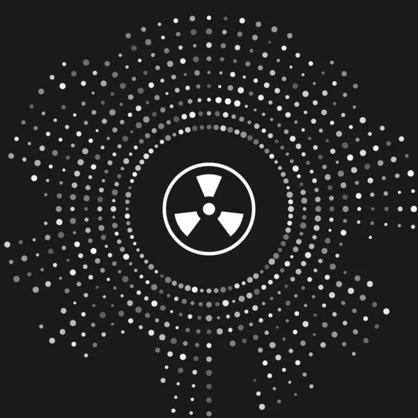 Біла радіоактивна піктограма ізольована на сірому фоні. Радіоактивний токсичний символ. Знак радіаційної небезпеки. Абстрактне коло випадкових точок. Векторна ілюстрація — стоковий вектор