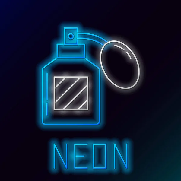Blue glowing neon line Aftershave icon isolated on black background. Cologne spray icon. Male perfume bottle. Colorful outline concept. Vector Illustration — Stock Vector