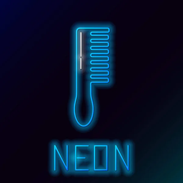 Niebieski świecący neon linii ikona szczotki do włosów izolowane na czarnym tle. Znak grzebienia włosów. Symbol fryzjera. Kolorowy koncept. Ilustracja wektora — Wektor stockowy