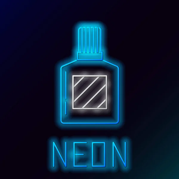 Blå glödande neon linje Aftershave ikonen isolerad på svart bakgrund. Köln sprayikon. Man parfymflaska. Färgstarkt skisskoncept. Vektor Illustration — Stock vektor