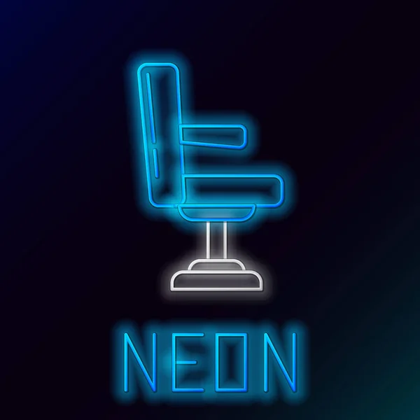 Blauw gloeiende neon lijn Barbershop stoel pictogram geïsoleerd op zwarte achtergrond. Barber fauteuil teken. Kleurrijk concept. Vector Illustratie — Stockvector