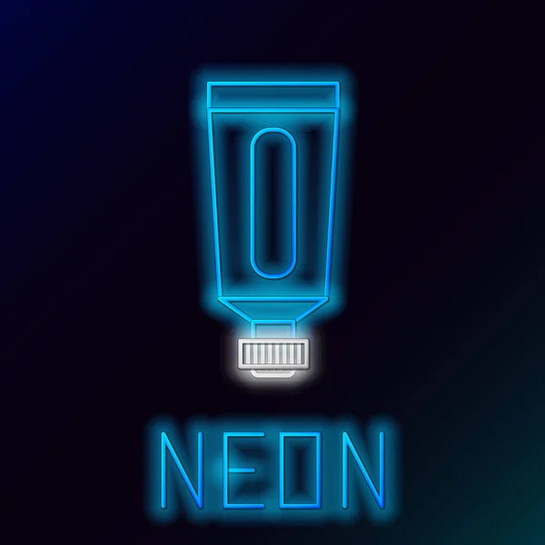 Blau leuchtende Neon Line Creme oder Lotion kosmetische Tube Symbol isoliert auf schwarzem Hintergrund. Körperpflegeprodukte für Männer. Buntes Rahmenkonzept. Vektorillustration — Stockvektor