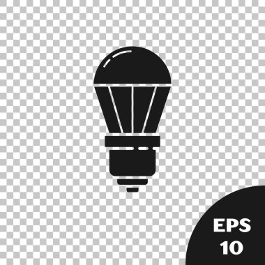 Black LED light bulb icon isolated on transparent background. Economical LED illuminated lightbulb. Save energy lamp. Vector Illustration