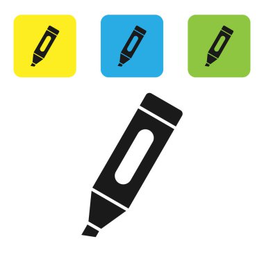 Siyah marker kalem simgesi beyaz arka planda yalıtılmış. Set simgeleri renkli kare düğmeler. Vektör Illustration