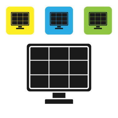 Siyah Güneş enerjisi simgesi beyaz arkaplanda izole edildi. Renkli kare düğmeleri ayarlayın. Vektör İllüstrasyonu