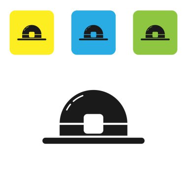 Siyah leprikon şapka simgesi beyaz arkaplanda izole edildi. Aziz Patrick gününüz kutlu olsun. Renkli kare düğmeleri ayarlayın. Vektör İllüstrasyonu