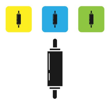 Beyaz arkaplanda siyah yuvarlanan pin simgesi izole edildi. Renkli kare düğmeleri ayarlayın. Vektör İllüstrasyonu