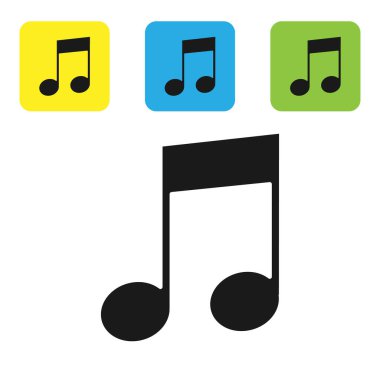Siyah Müzik, beyaz arkaplanda izole edilmiş ton simgesi. Renkli kare düğmeleri ayarlayın. Vektör İllüstrasyonu