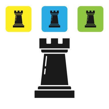 Siyah İş Stratejisi simgesi beyaz arkaplanda izole edildi. Satranç sembolü. Oyun, yönetim, finans. Renkli kare düğmeleri ayarlayın. Vektör İllüstrasyonu