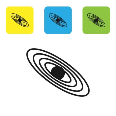 Siyah Gezegen simgesi beyaz arkaplanda izole edildi. Renkli kare düğmeleri ayarlayın. Vektör İllüstrasyonu