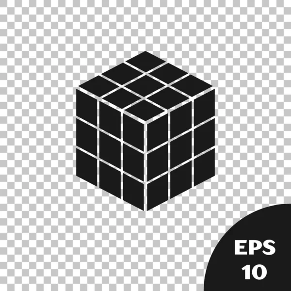 Zwarte Rubik kubus pictogram geïsoleerd op transparante achtergrond. Mechanisch puzzelspeeltje. Rubik 's kubus 3d combinatie puzzel. Vector Illustratie — Stockvector