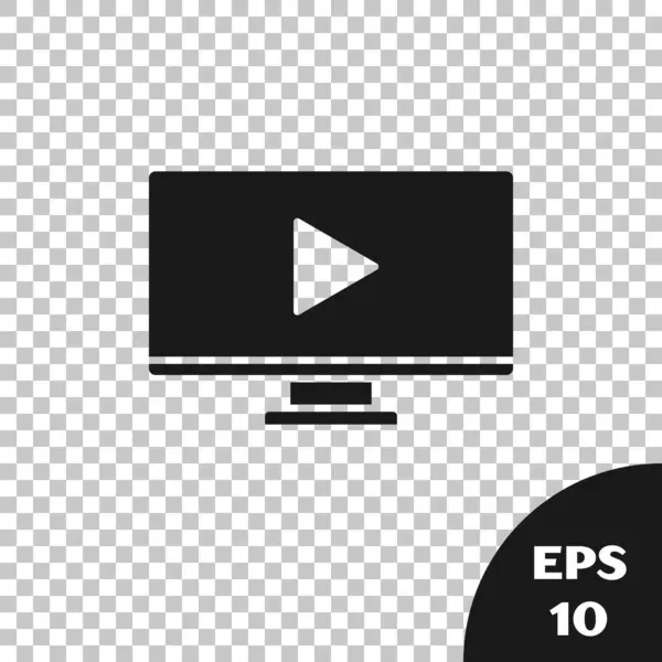 Black Online giocare icona video isolato su sfondo trasparente. Computer monitor e pellicola striscia con segno di riproduzione. Illustrazione vettoriale — Vettoriale Stock