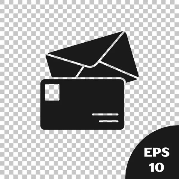 Siyah zarf simgesi şeffaf arka planda yalıtılmış. E-posta iletisi harfi sembolü. Vektör Illustration — Stok Vektör