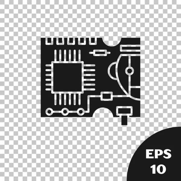 Černá Deska tištěných obvodů Pcb ikona izolovaná na průhledném pozadí. Vektorová ilustrace — Stockový vektor