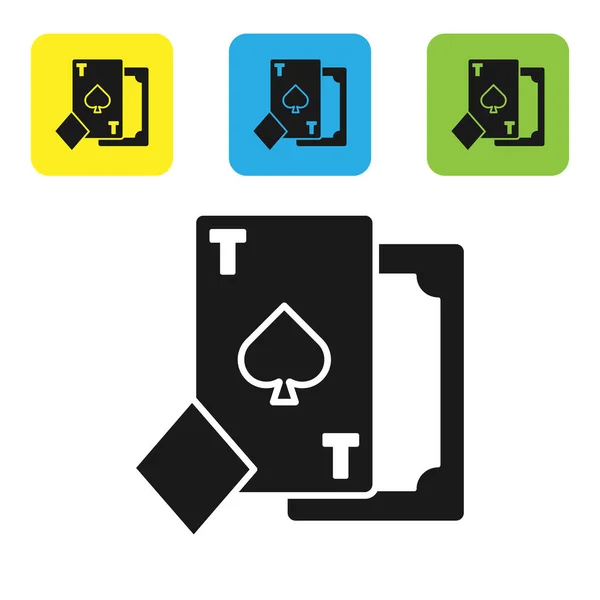 Schwarze Spielkarte mit Pik-Symbol auf weißem Hintergrund. Casino-Glücksspiel. setzen Symbole bunte quadratische Tasten. Vektorillustration — Stockvektor