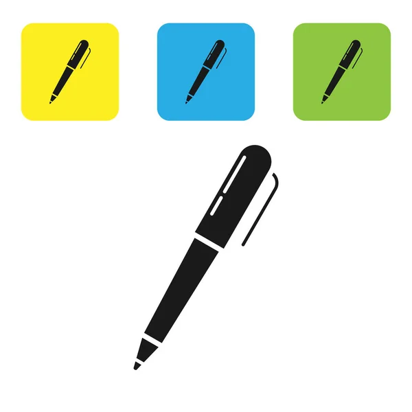 Icono de Black Pen aislado sobre fondo blanco. Establecer iconos coloridos botones cuadrados. Ilustración vectorial — Vector de stock