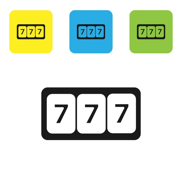 Negro De La Máquina De Ranura con suerte sevens jackpot icono aislado sobre fondo blanco. Establecer iconos coloridos botones cuadrados. Ilustración vectorial — Vector de stock
