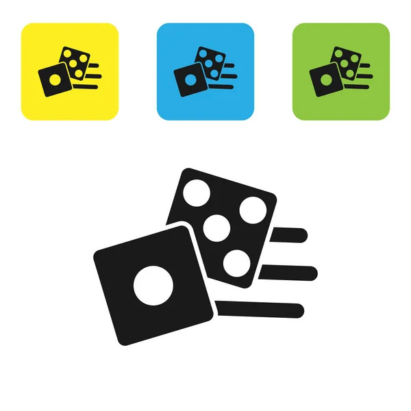 Ícone de dados Black Game isolado no fundo branco. Jogo de casino. Definir ícones coloridos botões quadrados. Ilustração vetorial —  Vetores de Stock