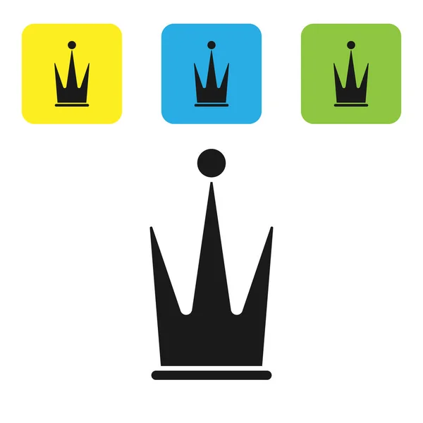 Siyah Crown simgesi beyaz arkaplanda izole edildi. Renkli kare düğmeleri ayarlayın. Vektör İllüstrasyonu — Stok Vektör
