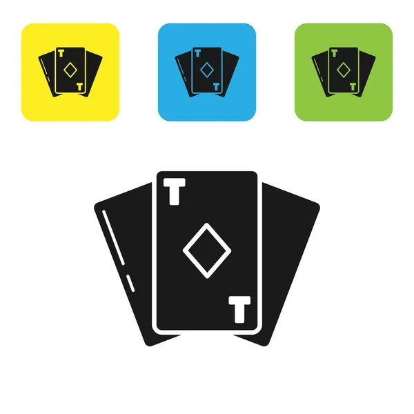 白の背景に隔離されたダイヤモンドシンボルアイコンとブラックトランプ。カジノのギャンブル。カラフルな正方形のボタンを設定します。ベクターイラスト — ストックベクタ