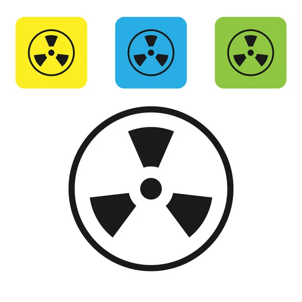 Черный радиоактивный значок выделен на белом фоне. Радиоактивный токсичный символ. Знак радиационной опасности. Настроить иконки красочные квадратные кнопки. Векторная миграция — стоковый вектор