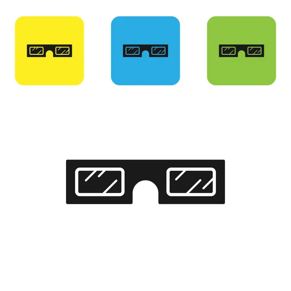 Schwarze 3D-Kinobrille, isoliert auf weißem Hintergrund. setzen Symbole bunte quadratische Tasten. Vektorillustration — Stockvektor