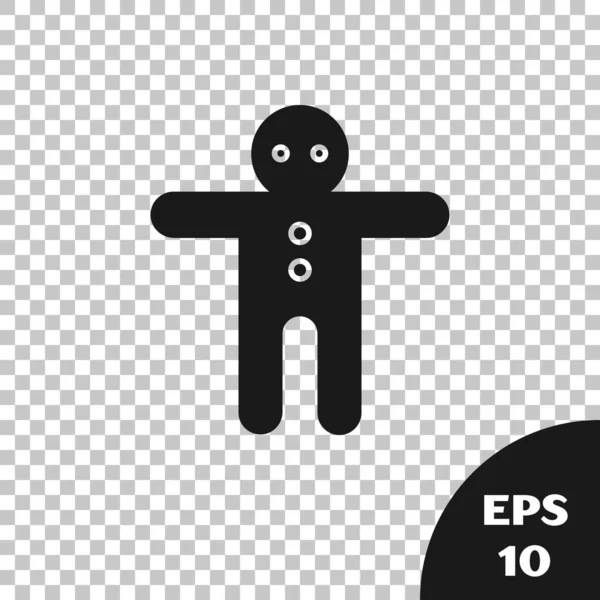 Black Holiday gingerbread man cookie icon isolated on transparent background. Cookie in shape of man with icing. Vector Illustration Stock Illustration