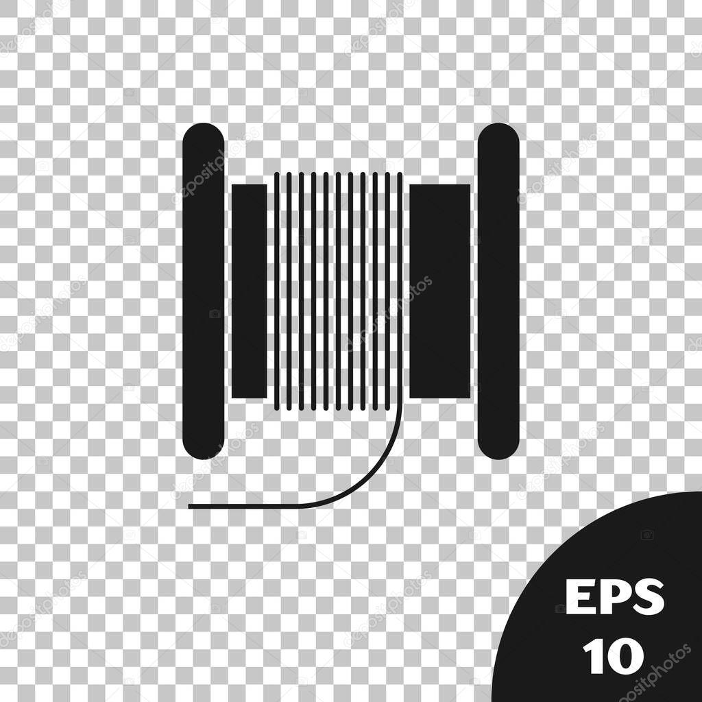 Black Wire electric cable on a reel or drum icon isolated on transparent background. Vector Illustration