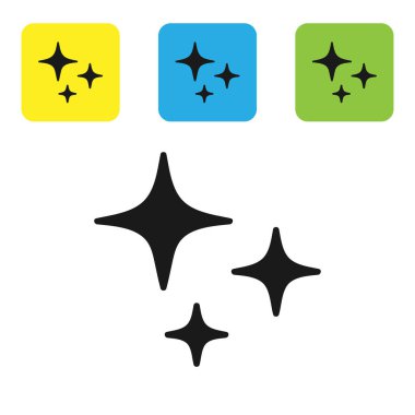 Siyah Kayan Yıldız simgesi beyaz arkaplanda izole edildi. Yıldız izi ile kayan yıldız. Göktaşı, göktaşı, kuyruklu yıldız, asteroid, yıldız ikonu. Renkli kare düğmeleri ayarlayın. Vektör İllüstrasyonu