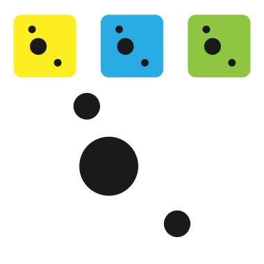 Siyah Güneş Sistemi simgesi beyaz arkaplanda izole edildi. Gezegenler yıldızın etrafında dönerler. Renkli kare düğmeleri ayarlayın. Vektör İllüstrasyonu