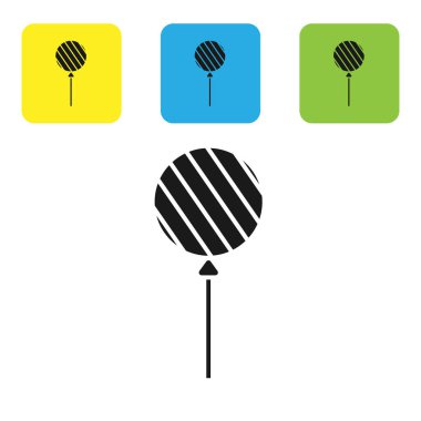 Siyah Lolipop simgesi beyaz arka plan üzerinde izole. Yemek, lezzetli sembol. Simgeleri renkli kare düğmeleri ayarlayın. Vektör İllüstrasyonu