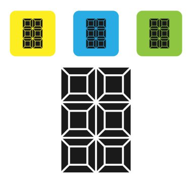 Beyaz arkaplanda siyah çikolata simgesi var. Renkli kare düğmeleri ayarlayın. Vektör İllüstrasyonu