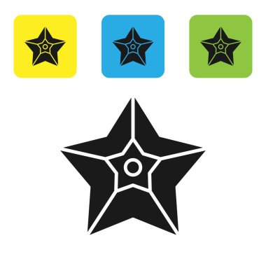 Siyah Noel yıldızı simgesi beyaz arka planda izole edilmiş. Mutlu Noeller ve mutlu yıllar. Renkli kare düğmeleri ayarlayın. Vektör İllüstrasyonu