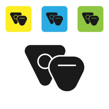 Siyah Gitar Seçme simgesi beyaz arkaplanda izole edildi. Müzik aleti. Renkli kare düğmeleri ayarlayın. Vektör İllüstrasyonu