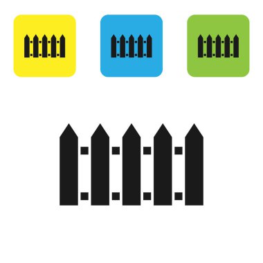 Siyah Bahçe çiti ahşap ikonu beyaz arka planda izole edilmiş. Renkli kare düğmeleri ayarlayın. Vektör İllüstrasyonu