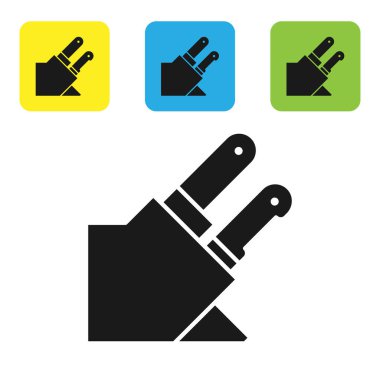 Siyah bıçak simgesi beyaz arka planda izole. Çatal bıçak sembolü. Set simgeleri renkli kare düğmeler. Vektör Illustration