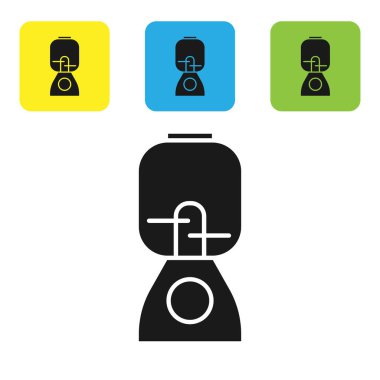 Siyah karıştırıcı simgesi beyaz arkaplanda izole edildi. Mutfak elektrikli kırıcı ve kase. Meyve suyu, kokteyl ya da meyve suyu. Renkli kare düğmeleri ayarlayın. Vektör İllüstrasyonu