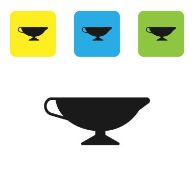 Beyaz arka planda izole edilmiş Kara Sos tekne ikonu. Sos kasesi. Renkli kare düğmeleri ayarlayın. Vektör İllüstrasyonu