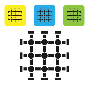 Siyah hapishane pencere simgesi beyaz arkaplanda izole edildi. Renkli kare düğmeleri ayarlayın. Vektör İllüstrasyonu
