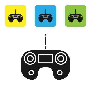 Siyah Uzaktan Denetim simgesi beyaz arkaplanda izole edildi. Renkli kare düğmeleri ayarlayın. Vektör İllüstrasyonu