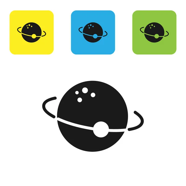 Ікона чорної планети ізольована на білому тлі. Встанови ікони барвистими квадратними кнопками. Векторний приклад — стоковий вектор
