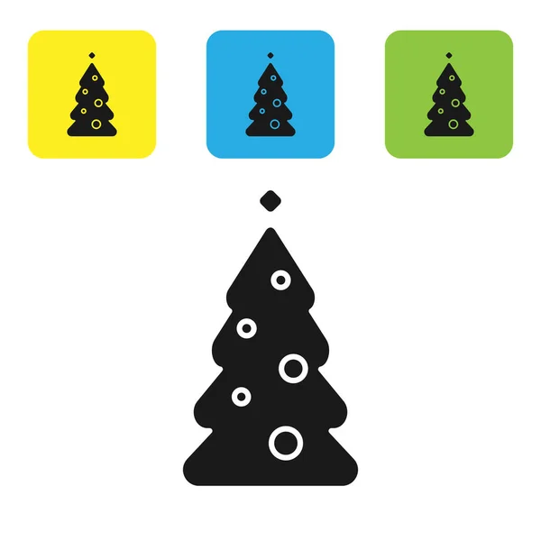 Árvore de Natal preto com decoração ícone isolado no fundo branco. Feliz Natal e Feliz Ano Novo. Definir ícones coloridos botões quadrados. Ilustração vetorial — Vetor de Stock