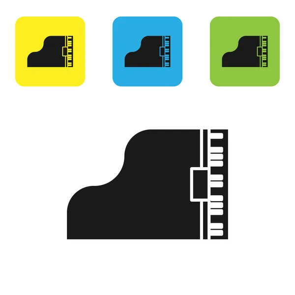 Icono de piano Black Grand aislado sobre fondo blanco. Instrumento musical. Establecer iconos coloridos botones cuadrados. Ilustración vectorial — Vector de stock