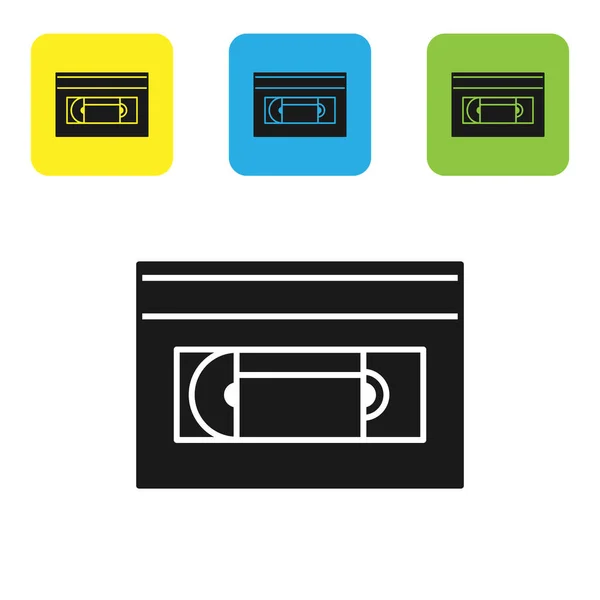 Icono de cinta de vídeo VHS negro aislado sobre fondo blanco. Establecer iconos coloridos botones cuadrados. Ilustración vectorial — Archivo Imágenes Vectoriales