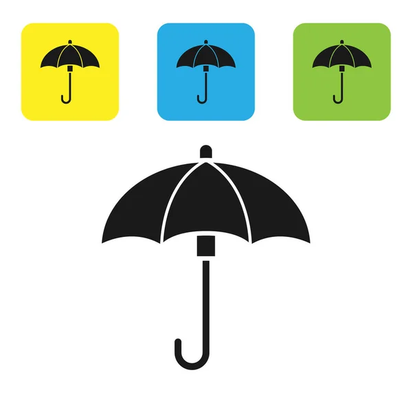 Czarna ikona parasola odizolowana na białym tle. Wodoodporna ikona. Ochrona, bezpieczeństwo, koncepcja bezpieczeństwa. Symbol wodoodporny. Zestaw ikon kolorowe przyciski kwadratowe. Ilustracja wektora — Wektor stockowy