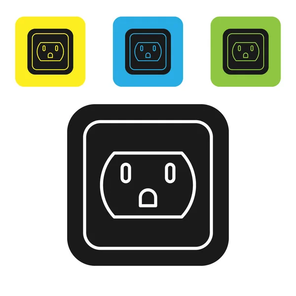 Black presa elettrica negli Stati Uniti icona isolata su sfondo bianco. Presa di corrente. Set icone colorate pulsanti quadrati. Illustrazione vettoriale — Vettoriale Stock