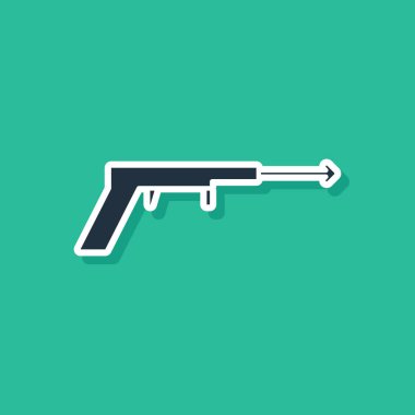 Mavi zıpkın ikonu yeşil arka planda izole edildi. Suyun altında balık yakalamak için balıkçılık üreticileri. Su altı ekipmanları. Vektör İllüstrasyonu